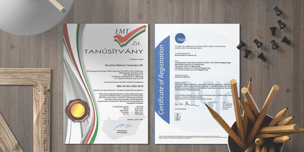 Környezetirányítási rendszer tanúsítvány